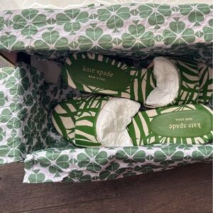 Kate Spade Green and White Patterned Slides